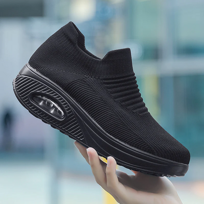 Women's Plus Size Low-Top Knit Wedge Sneakers - Breathable Round-Toe Height-Increasing Casual Shoes for Spring/Summer