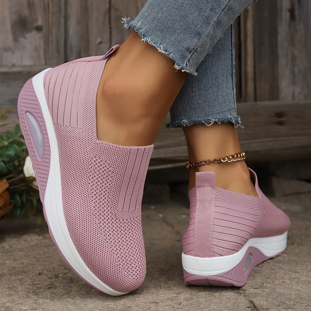 Women's Plus Size Low-Top Knit Wedge Sneakers - Breathable Round-Toe Height-Increasing Casual Shoes for Spring/Summer