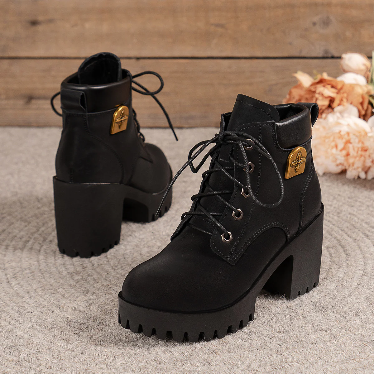 Women's Cowhide Metropolitan Combat Boot - Waterproof Block Heel Ankle Boots with Extended Sizes & Commuter-Ready Traction