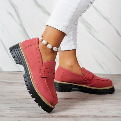 Women's Plus Size Casual Retro Suede Loafers with Chunky Heel Platform