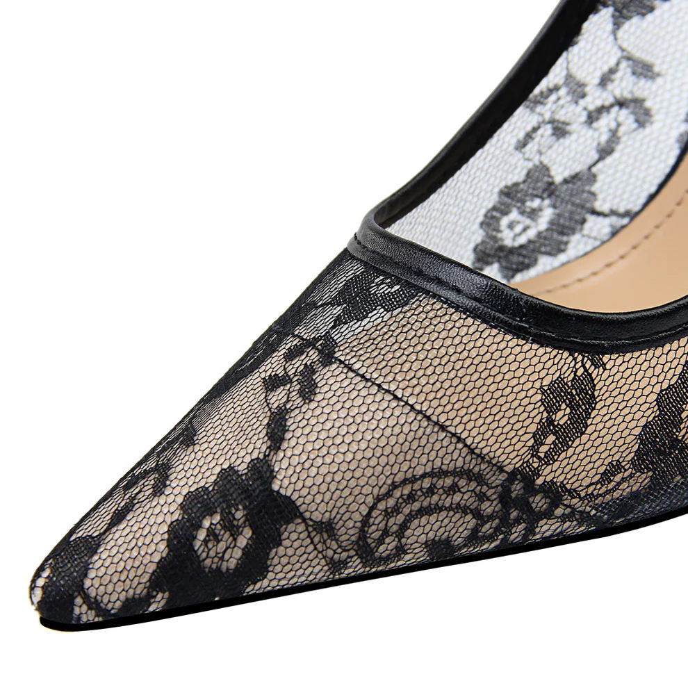 Women’s Valeria Lace Mesh Stiletto Pumps – Pointed-Toe Hollow Elegant Heels