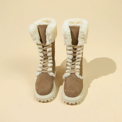 Winter New Women's Velvet Mid-Tube Cotton Boots with Thickened Lining and Height-Enhancing Design