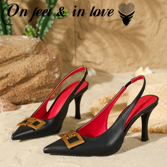 Women’s Liora Open-Back Toe-Ring Stiletto Pumps – Minimalist Chic Pointed-Toe Slim Heels
