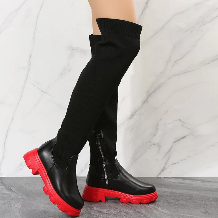 Women's Downtown Stretch Over-The-Knee Boots - Knit & PU Platform Boots
