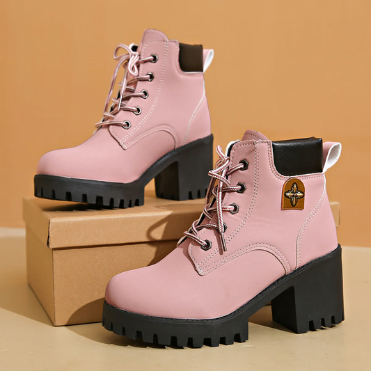 Women's Cowhide Metropolitan Combat Boot - Waterproof Block Heel Ankle Boots with Extended Sizes & Commuter-Ready Traction
