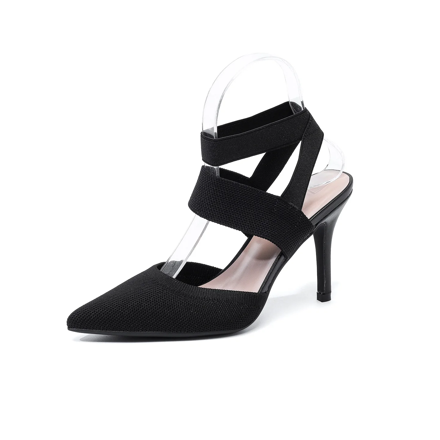 Women’s Amara Fabric Ankle-Strap Stiletto Pumps – Pointed-Toe Hollow Side Elegant Heels
