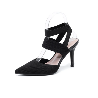 Women’s Amara Fabric Ankle-Strap Stiletto Pumps – Pointed-Toe Hollow Side Elegant Heels