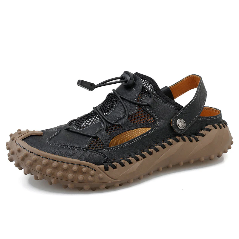 Coast Men’s Closed-Toe Breathable Sandals – Soft Leather & Mesh Adjustable Casual Beach Shoes