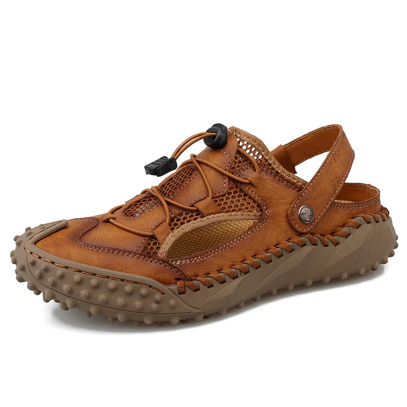 Coast Men’s Closed-Toe Breathable Sandals – Soft Leather & Mesh Adjustable Casual Beach Shoes