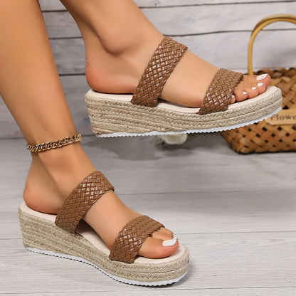 Women’s RetroWeave Wedge Slide Sandals – Braided Platform Summer Slippers