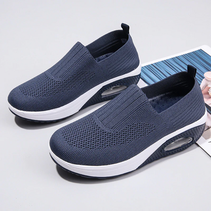 Women's Plus Size Low-Top Knit Wedge Sneakers - Breathable Round-Toe Height-Increasing Casual Shoes for Spring/Summer