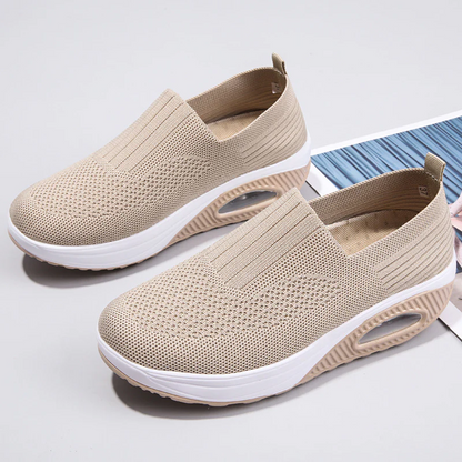 Women's Plus Size Low-Top Knit Wedge Sneakers - Breathable Round-Toe Height-Increasing Casual Shoes for Spring/Summer