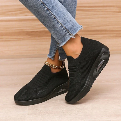Women's Plus Size Low-Top Knit Wedge Sneakers - Breathable Round-Toe Height-Increasing Casual Shoes for Spring/Summer