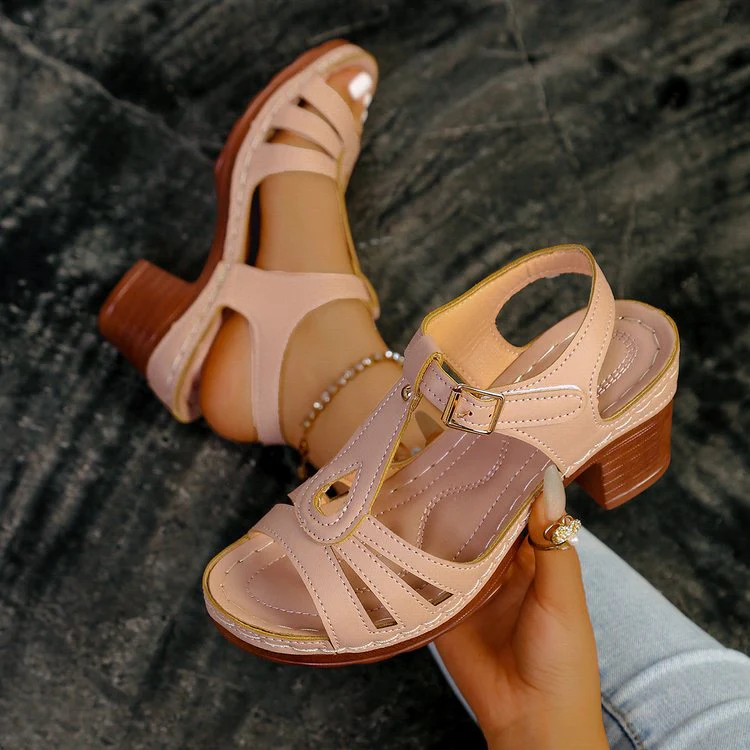 Women’s GraceStep Block Heel Sandals – Peep-Toe Buckle Summer Shoes